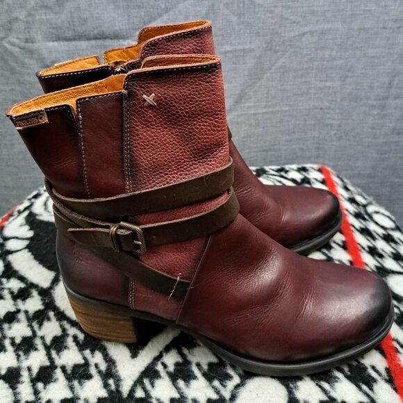 Pikolonis Burgundy Leather Women's Brown Cap Toe Lace Up Zipper Side EUR40/ US-9 - Picture 2 of 14